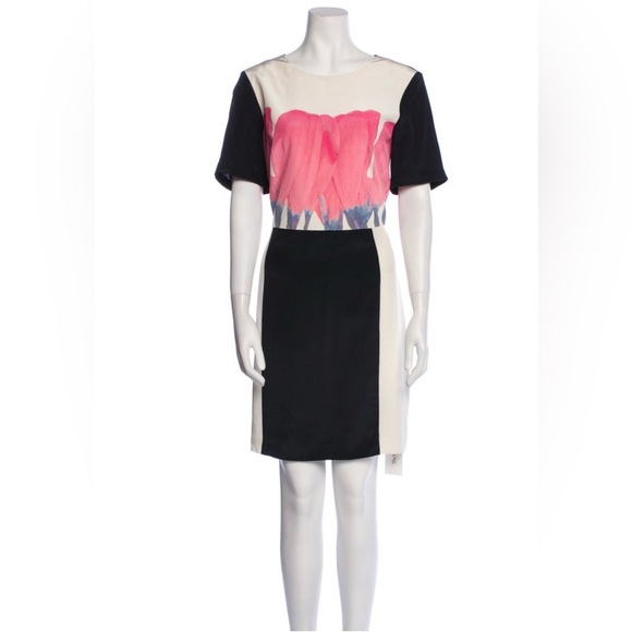 Tibi Silk Shift Dress Black Colorblock Pattern Cutout Accent Sz 12 - Picture 1 of 3